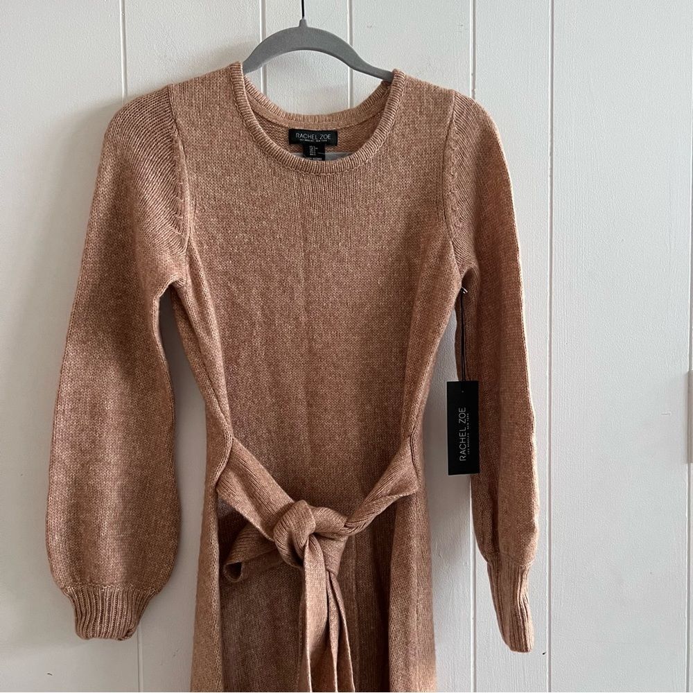 RACHEL ZOE Long Sleeve Tan Midi Dress Size Small - Picture 3 of 10